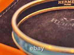 Hermès Turquoise Blue-Green Enamel Bracelet Rope Medallion PM Authentic