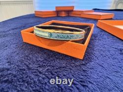 Hermès Turquoise Blue-Green Enamel Bracelet Rope Medallion PM Authentic