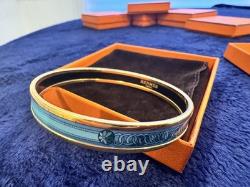 Hermès Turquoise Blue-Green Enamel Bracelet Rope Medallion PM Authentic
