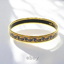 Hermes Vintage Enamel PM Bangle Bracelet Blue Gold Accessories Women Authentic