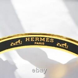 Hermes Vintage Enamel PM Bangle Bracelet Blue Gold Accessories Women Authentic