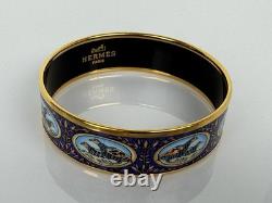 Hermès Wide Enamel Bangle Bracelet Blue (Bird Motif)