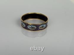 Hermès Wide Enamel Bangle Bracelet Blue (Bird Motif)