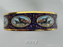Hermès Wide Enamel Bangle Bracelet Blue (Bird Motif)