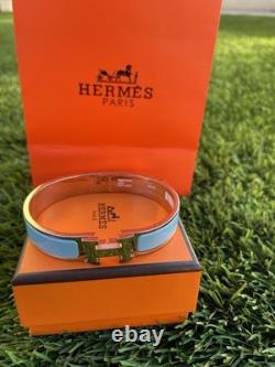 Hermes Women's Aqua/Gold Enamel Clic H Bracelet