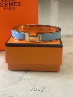 Hermes Women's Aqua/Gold Enamel Clic H Bracelet
