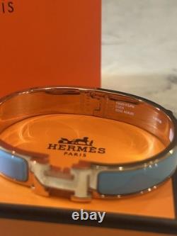 Hermes Women's Aqua/Gold Enamel Clic H Bracelet