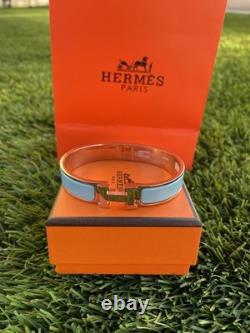 Hermes Women's Aqua/Gold Enamel Clic H Bracelet