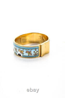 Hermes Womens Loquet Wide Enamel Cuff Bracelet Blue 18K Yellow-Gold Plated Brass