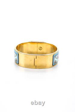 Hermes Womens Loquet Wide Enamel Cuff Bracelet Blue 18K Yellow-Gold Plated Brass