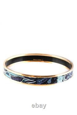 Hermes Womens Printed Narrow Enamel Bracelet Gold Tone Navy