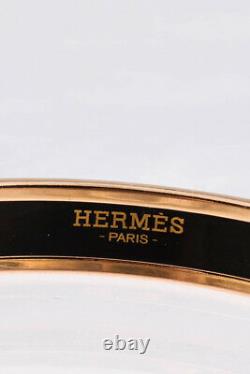 Hermes Womens Printed Narrow Enamel Bracelet Gold Tone Navy