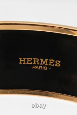 Hermes Womens Printed Wide Enamel Bangle Bracelet Gold Tone Blue