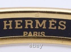 Hermes Yellow Gold Plated Blue Enamel Uni Extra Narrow Bangle Bracelet 66mm