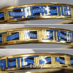 Hermes bangle enamel PM blue ribbon pattern bracelet cloisonne enamel print