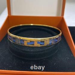 Hermes bangle enamel PM cloisonné gold blue bracelet WithBox