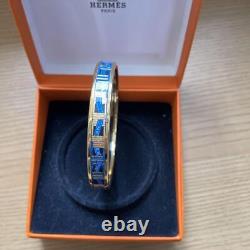 Hermes bangle enamel PM cloisonné gold blue bracelet WithBox