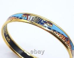 Hermes bangle enamel PM leopard light blue bracelet Cloisonne Gold authentic