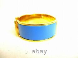 Hermes clic clac H gold plated enamel bracelet bangle light blue made in France