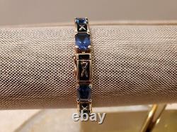 Hsn Technibond Emerald Cut London Blue Topaz Enamel Bracelet Yg / 925 Sz 7 1/4