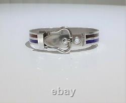 ITALY 800 SILVER BUCKLE BRACELET BLUE & RED ENAMEL BANDS 1960s