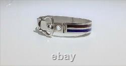 ITALY 800 SILVER BUCKLE BRACELET BLUE & RED ENAMEL BANDS 1960s