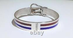 ITALY 800 SILVER BUCKLE BRACELET BLUE & RED ENAMEL BANDS 1960s