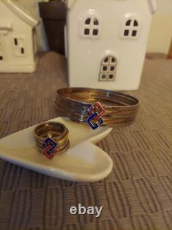 Iconic Gucci bracelet & ring set, 925, red, blue enamel, super rare. Vintage