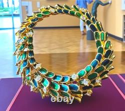 Incredible Kenneth Lane'wild Peacock' Green Blue Enamel Rhinestone Bracelet