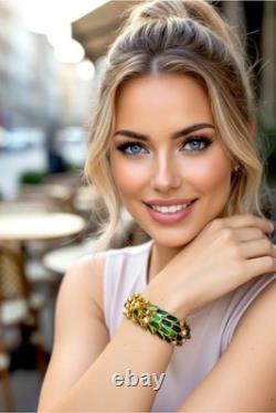 Incredible Kenneth Lane'wild Peacock' Green Blue Enamel Rhinestone Bracelet