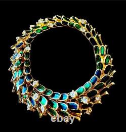 Incredible Kenneth Lane'wild Peacock' Green Blue Enamel Rhinestone Bracelet