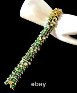 Incredible Kenneth Lane'wild Peacock' Green Blue Enamel Rhinestone Bracelet