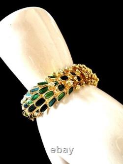 Incredible Kenneth Lane'wild Peacock' Green Blue Enamel Rhinestone Bracelet