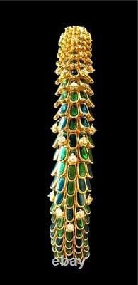 Incredible Kenneth Lane'wild Peacock' Green Blue Enamel Rhinestone Bracelet