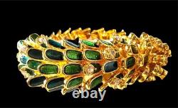 Incredible Kenneth Lane'wild Peacock' Green Blue Enamel Rhinestone Bracelet