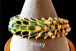 Incredible Kenneth Lane'wild Peacock' Green Blue Enamel Rhinestone Bracelet
