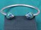 Interesting Sterling Silver Cuff Bracelet W Blue & Green Enamel Caps
