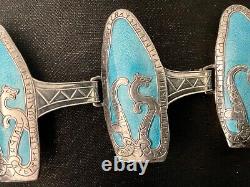 Intricate MEKA DENMARK STERLING Sea Serpent Blue Enamel Bracelet ONE OF A KIND