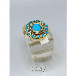 Isharya Bracelet Chunky Clear Plastic with Turquoise Color Flower Statement Cuff