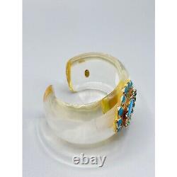 Isharya Bracelet Chunky Clear Plastic with Turquoise Color Flower Statement Cuff