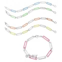 Italian 925 Sterling Silver Colorful Enamel Paperclip Link Bracelet 7mm wide