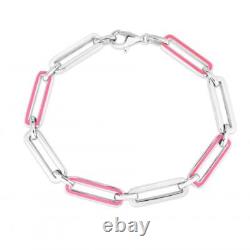 Italian 925 Sterling Silver Colorful Enamel Paperclip Link Bracelet 7mm wide