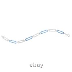 Italian 925 Sterling Silver Colorful Enamel Paperclip Link Bracelet 7mm wide