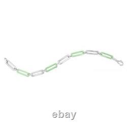 Italian 925 Sterling Silver Colorful Enamel Paperclip Link Bracelet 7mm wide