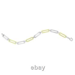 Italian 925 Sterling Silver Colorful Enamel Paperclip Link Bracelet 7mm wide