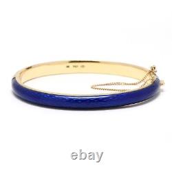 Italian Blue Enamel Solid Gold Bangle Bracelet, 18K Yellow Gold, Length 6.5 Inch