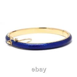 Italian Blue Enamel Solid Gold Bangle Bracelet, 18K Yellow Gold, Length 6.5 Inch