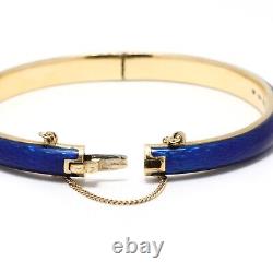 Italian Blue Enamel Solid Gold Bangle Bracelet, 18K Yellow Gold, Length 6.5 Inch