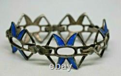 Italy 800 Sterling Silver Blue Enamel Openwork Modernist Link Bracelet 8 in