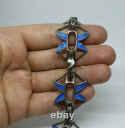 Italy 800 Sterling Silver Blue Enamel Openwork Modernist Link Bracelet 8 in